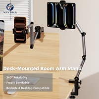 Support de bureau cantilever en alliage d'aluminium pour téléphone et tablette, 360° °   Rotatif, fixation magnétique/à clip, bras articulé réglable