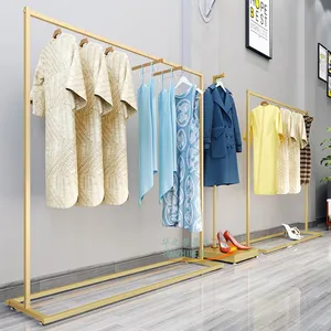 Damen gold kleidung display regal einzelhandel messen kleidung display stand regal kleidung shop display hänger zum verkauf