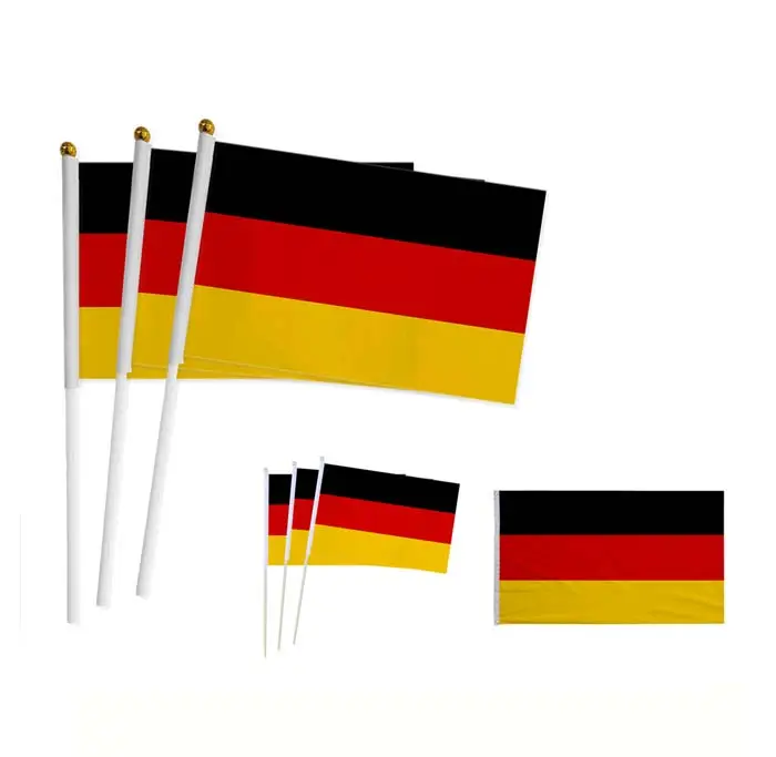 Hochwertige Polyester 14*21CM Deutschland Hand fahne mit 30cm Kunststoffs tange