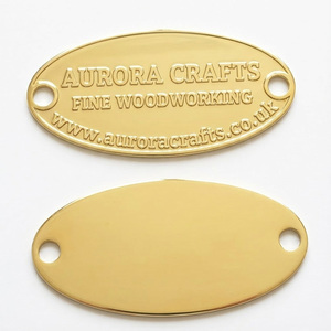 Targhetta Ovale in <span class=keywords><strong>Ottone</strong></span> Personalizzata con Logo Inciso e Fori per Viti - Product Image 1