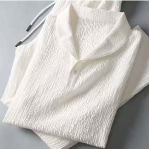 Trajes de 2 Piezas para Hombre, Camiseta de Manga Corta + Pantalones Largos, Cuello Polo de Color Sólido, Botones, Cintura Elástica, Pantalones Deportivos - Product Image 2