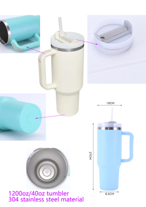 40oz Tumbler <strong>with</strong> Handle Hot Coffee Mug Cup Thermal Stainless Steel Tumbler <strong>with</strong> <strong>Straw</strong> Vacuum <strong>Flask</strong> Insulated Portable Cup - Product Image 5