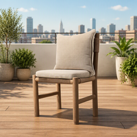 Moderner Teakholz-Sessel mit Seilgeflecht-Unterstützung, Outdoor-Loungesessel mit Beigem Kissen und Zylindrischem Gestell für Villa, Terrasse und Gartendekoration