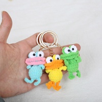 Porte-clés pendentif en peluche naturelle au crochet fait main, mignon, avec grands yeux et bouche, en forme de grenouille, canard ou poisson, cadeau créatif, ornement suspendu de dessin animé