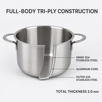 Casserole en acier inoxydable avec couvercle, petite casserole compatible induction, intérieur sans rivets, fournisseur en gros