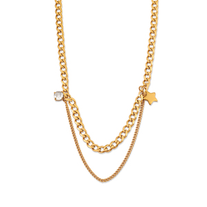 Collana a Catena Cubana Stratificata con Stella in Zirconia Cubica Placcata Oro 18K, Gioiello Minimalista Impermeabile per Donne - Product Image 1