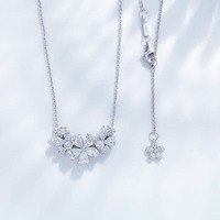 Collana con Pendente in Platino Pt950 con Diamante Coltivato in Laboratorio, Fiore Sbocciante, Collane Regolabili alla Moda per Donne, Pendenti con Diamanti Delicati