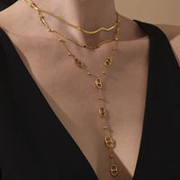 Nouveautés : Collier pendentif en chaîne à maillons plaqué or 18 carats PVD pour femmes, motif géométrique en forme de Y, bijoux fins en acier inoxydable
