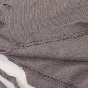 High Street Drop Shoulder Cut Man Ripped Knitted Tshirt <b>Hemp</b> Cotton <b>Fabrics</b> Oversized Acid Vintage Washed Edging - Product Image 5