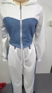 Bán Buôn Giá Logo Riêng Tùy Chỉnh Dài Tay 2Pcs Thời Trang Top + Quần Dài Chắp Vá Vải Denim Dây Kéo Phụ Nữ Quần Áo Set - Product Image 6