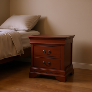 Comodino Tradizionale in Legno di Ciliegio con 2 Cassetti, Mobile per Camera da Letto - Product Image 2