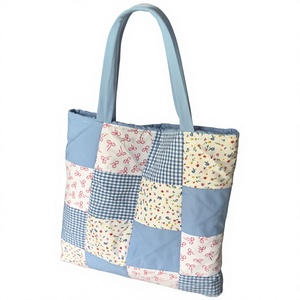 Quilted Cotton Tote <b>Bag</b> Floral <b>Patchwork</b> Design Two Shoulder Straps Open Canvas Large Capacity Casual Style Women Daily Use - Product Image 4