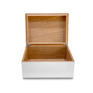 Tampa dobradiça decorativa branca, caixa de madeira embalagem de joias