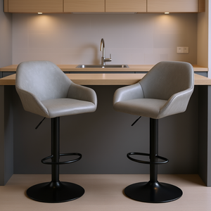 Juego de 2 taburetes de bar modernos de cuero PU, ajustables, giratorios, con reposapiés, color gris, para barra de cocina, comedor - Product Image 2
