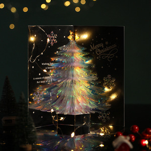 Tarjeta de Felicitación Navideña Ecológica con Árbol de Navidad 3D Pop-Up Único de DAMAI, con Cristales Brillantes, 10x20cm - Product Image 2