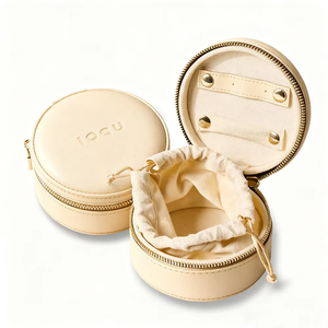Round PU Leather Zipper Jewelry Box Portable Travel Jewelry Organizer with <b>Drawstring</b> <b>Pouch</b> Inside Case for Rings Earrings Neck - Product Image 4