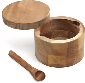 กล่องใส่เกลือไม้แท้พร้อมฝาหมุน กล่องเกลือไม้อะคาเซียพร้อมช้อนในตัว ป้องกันฝุ่น - Product Image 2