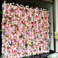 Panel Dinding Bunga Mawar Pink 3D Mewah Buatan, Latar Belakang Bunga Sutra Modern Romantis untuk Pesta Pernikahan, Bridal Shower, Tahun Baru