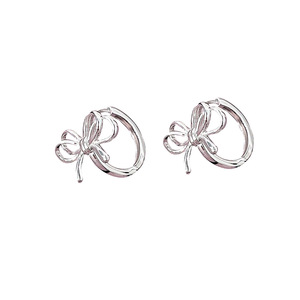 Pendientes de plata de ley S925 con forma de lazo para mujer, uso diario, joyería elegante de estilo coreano, accesorio de moda - Product Image 5