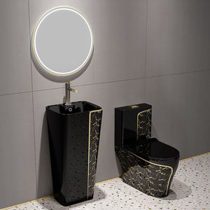 Set WC e Lavabo in Ceramica di Lusso con Scarico Sifonico, Colore Bianco e Nero, Vendita all'Ingrosso - Product Image 6