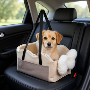 Coussin de siège auto pour chien, couleur brun clair, en polaire, pour siège arrière, pour les voyages en voiture - Product Image 2