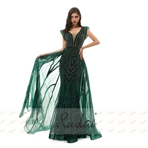 Ruolai OEV-L4234 Abito <span class=keywords><strong>da</strong></span> <span class=keywords><strong>Sera</strong></span> Lungo Verde Scintillante con Scollo a V e Maniche Corte, Elegante e Lussuoso per Donne - Product Image 5