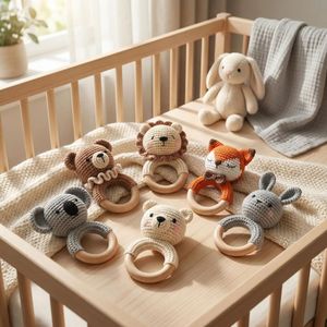 Sonajero de Animales de Dibujos Animados Tejido a Mano, Juguete de Dentición de Algodón para Bebés, Muñeco Suave y Relajante para Agarrar - Product Image 3