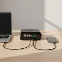 Chargeur de bureau GaN super rapide 265W, multiport 4C1A, 100W PD, 30W QC, hub de charge rapide avec écran LCD numérique pour le bureau et la maison