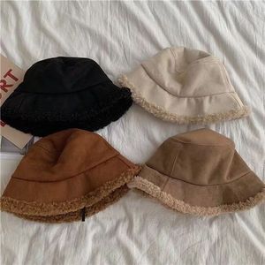 Lambswool Fisherman Hat Winter Warm Fleece Lining Unisex Bucket Hat Khaki Black White Caramel Wide Brim Cover Face - Product Image 5