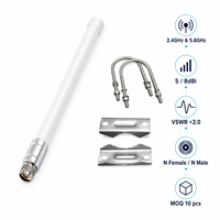 Antenne WiFi omnidirectionnelle extérieure en fibre de verre 2,4/5,8 GHz IP67 avec connecteur N 50 Ohm Gain 5/8dBi