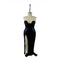 Schwarzes Sexy Schlankes Pailletten-Abendkleid Langes Partykleid Club-Nacht-Lederkleid Luxuriöse Natürliche Taille Quadratisch Antistatisch Atmungsaktiv für Winter