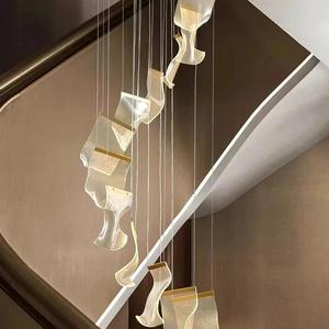 Lampadario Sospeso per Hotel, Design Nordico in Alluminio, LED Dorato con Telecomando, Lampada Moderna Luminosa per Illuminazione Soggiorno - Product Image 5