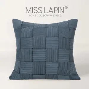 Dekorasi Interior Sarung Sofa Penutup Bantal Tenun Corduroy Modern Mewah Dekorasi Sarung Bantal Biru