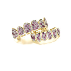 Rapero inferior y superior cuerpo de latón joyería de hip hop para hombre helado de oro diamante bling dientes grillz conjunto - Product Image 4
