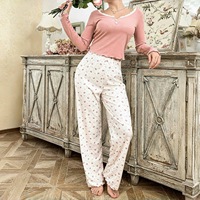 Ensemble de Nuit Élégant Décontracté pour Femme, Col en V Doux à Manches Longues, Pyjama Uni Respirant, Taille Élastique Fleurie, Luxe pour l'Automne