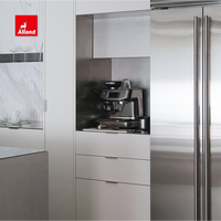 Cuisine Moderne Contemporaine Minimaliste Alland, Armoires en Noyer Laqué Blanc Mat, Panneaux Plats, Personnalisées pour Espaces Ouverts