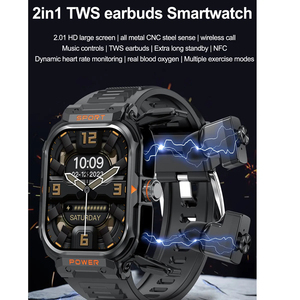 2025 스마트 워치 2 in 1 스포츠 피트니스 트래커 내장 헤드셋 BT 통화 메시지 알림 2.01 인치 HD 화면 Smartwatch GT55 - Product Image 2