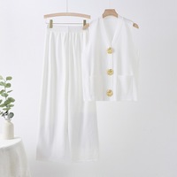 Conjunto de Mujer de Moda Verano 2026: Chaleco de Punto sin Mangas Transpirable con Botones y Pantalones de Pierna Recta Ancha - Venta al por Mayor para Boutiques