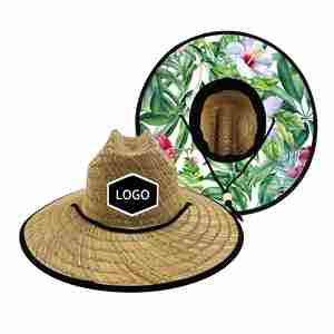 X1228 Chapeau de paille Panama d'été en herbe naturelle, style sauveteur, avec patch logo personnalisé, pour surf, safari et plage, vente en gros - Product Image 1