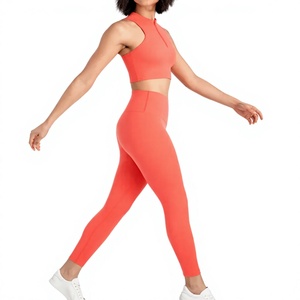 Wholesale OEM Custom Logo 2 Pieces Zipper Front Sportswear Yoga Set for Women Fitness Set Tracksuits Sports Bra & <b>Leggings</b> Yoga - Product Image 4