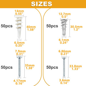 Drywall Anchor Set 200pcs Metric Carbon Steel Hammer Drive Anchors Plastic Plugs For General Industry Use - Product Image 2
