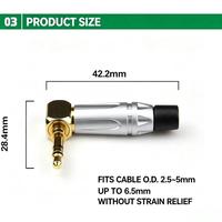 Prise jack stéréo coudée à 90 degrés OEM 3,5 mm, plaquée or, boîtier métallique pour assemblage de câble audio casque et smartphone SINGO