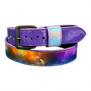 Ceinture de baseball réversible imprimée galaxie avec boucle latérale violette style Y2K, design par transfert thermique, boucle rectangulaire en métal - Product Image 1