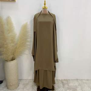 Set Abaya 2-Piece L-158 Dubai Warna Solid Bernapas Elegan Gaun Panjang untuk Sholat Pakaian Islami Wanita Muslim - Product Image 5