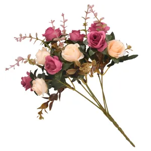 Rosas artificiales de diamante de 12 cabezas, flor de seda para decoración de boda y hogar, venta al por mayor