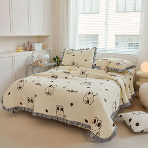 Ropa de <span class=keywords><strong>Cama</strong></span> con Estampado de Dibujos Animados, Sábana de Algodón Acolchada de Terciopelo de Leche Grueso, Tamaños King, Cubrecamas Antideslizantes con Borde de Encaje para el Hogar - Product Image 4