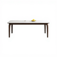 Ensemble de table à manger carrée en bois massif avec 6 chaises, couleur noyer, plateau en pierre, adapté aux petits appartements ou maisons