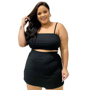 Conjunto de Dos Piezas Sexy de Verano para Mujer Talla Grande, con Falda y Pantalones de Color Sólido, <span class=keywords><strong>Elegante</strong></span> y con Estilo - Product Image 2