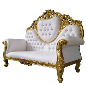 Luxury Antique French Style Two-Seater Love Seat <b>Sofa</b> Comfortable Solid Wood with <b>Gold</b> White Tufting for Villa & Hotels - Product Image 1