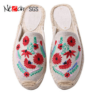 Custom emboriery בד מקרית גבירותיי שטוח יוטה femmes גומי סוליות עבור דק סנדלי נעלי בד נעלי נשים - Product Image 3